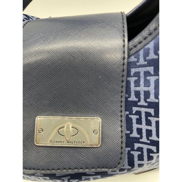 Tommy Hilfiger Blue Leather Fabric Monogram Handbag - Picture 2 of 9